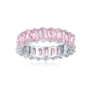 Clear Emerald Cut AAA CZ Eternity Wedding Band Ring Sterling Silver
