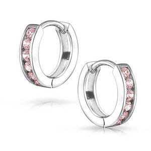 CZ Channel Hoop Earrings Rose Gold Plated Silver Birthstone Colors