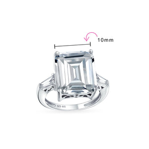 925 Sterling Silver 7CT AAA CZ Emerald Cut Engagement Ring Baguette