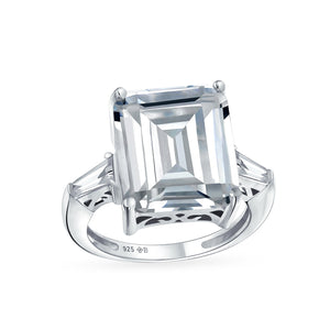 925 Sterling Silver 7CT AAA CZ Emerald Cut Engagement Ring Baguette - Joyeria Lady