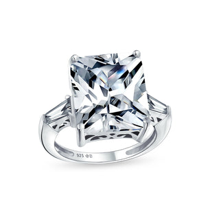 925 Sterling Silver 7CT AAA CZ Princess Cut Engagement Ring Baguette - Joyeria Lady