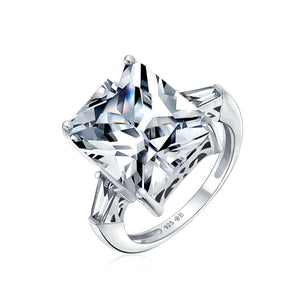 925 Sterling Silver 7CT AAA CZ Princess Cut Engagement Ring Baguette