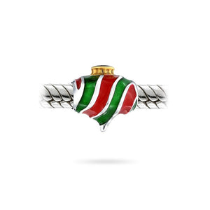 Christmas Red Green Stripe Ornate Charm Bead 925 Sterling Silver