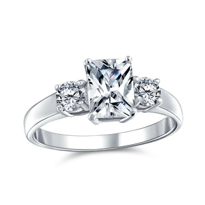 2CT Emerald Cut 3 Stone AAA CZ Engagement Ring 925 Sterling Silver - Joyeria Lady