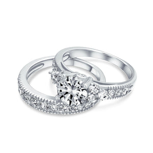 3CT Solitaire Sterling Silver AAA CZ Wedding Engagement Ring Band Set