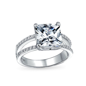 3CT Square Princess Cut AAA Cubic Zirconia Engagement Ring Split Band - Joyeria Lady