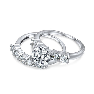 3.5CT Solitaire AA CZ Engagement Wedding Band Ring Set Sterling Silver
