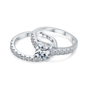 1CT Princess Cut Solitaire AAA CZ Engagement Ring Set Sterling Silver