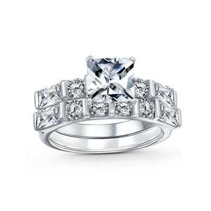 2CT Princess Cut Solitaire AAA CZ Engagement Ring Set Sterling Silver - Joyeria Lady