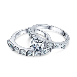 2CT Princess Cut Solitaire AAA CZ Engagement Ring Set Sterling Silver
