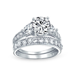 3CT Solitaire Heart AAA CZ Engagement Wedding Ring Set Sterling Silver - Joyeria Lady