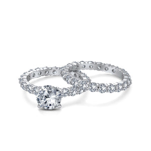 2CT Solitaire Eternity CZ Engagement Wedding Ring Set Sterling Silver