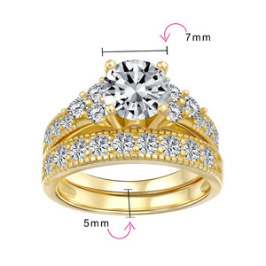 3CT Solitaire Sterling Silver AAA CZ Wedding Engagement Ring Band Set