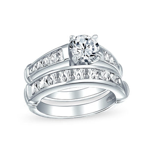 2CT Solitaire Princess CZ Engagement Wedding Ring Set Sterling Silver - Joyeria Lady