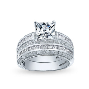 3CT Princess Solitaire CZ Engagement Wedding Ring Set Sterling Silver - Joyeria Lady