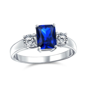 2CT Emerald Cut 3 Stone AAA CZ Engagement Ring 925 Sterling Silver