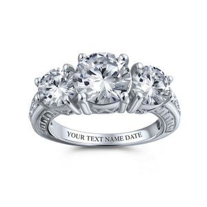Milgrain 3CT Solitaire 3 Stone CZ Engagement Ring 925 Sterling Silver