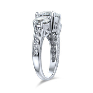 Milgrain 3CT Solitaire 3 Stone CZ Engagement Ring 925 Sterling Silver
