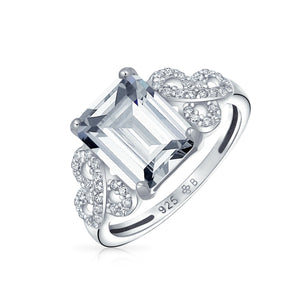 3CT Sterling AAA CZ Celtic Knot Emerald Cut Solitaire Engagement Ring