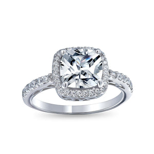 3CT Square Cushion Cut AAA CZ Halo Engagement Ring 925 Sterling Silver