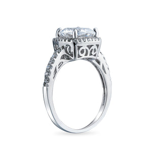 3CT Square Cushion Cut AAA CZ Halo Engagement Ring 925 Sterling Silver