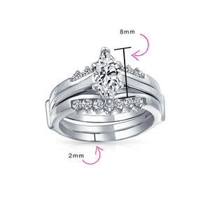 2.5CT Solitaire Marquise CZ Engagement Ring Set 925 Sterling Silver