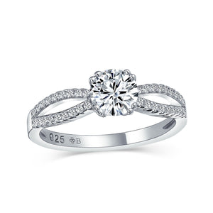 1CT Solitaire AAA CZ 925 Sterling Silver Engagement Ring Split Band - Joyeria Lady