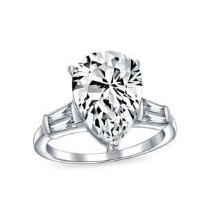 7CT CZ Pear Shape Canary Yellow Solitaire Engagement Ring Side Stones - Joyeria Lady