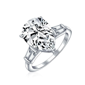 7CT CZ Pear Shape Canary Yellow Solitaire Engagement Ring Side Stones