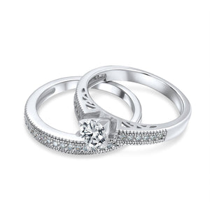 1.5CT Solitaire 6 Prong CZ Engagement Wedding Ring Set Sterling Silver