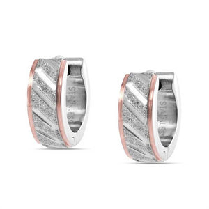 Two Tone Carved Stardust Matte Hoop Earrings Stainless Steel