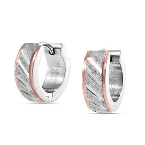 Two Tone Carved Stardust Matte Hoop Earrings Stainless Steel