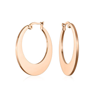 Black Flat Oval Hoop Earrings Black IP Plated Stainless Steel - Joyeria Lady