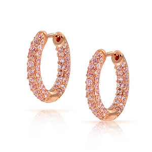 Pave Pink or Brown CZ Inside Out Tube Hoop Earrings
