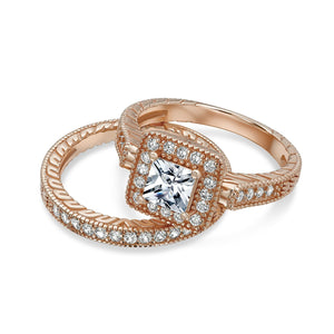 1CT Princess AAA CZ Engagement Wedding Ring Set 14K Plated 925 Silver