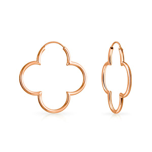 Clover Endless Hoop Earrings Rose Gold Plated 925 Sterling Silver