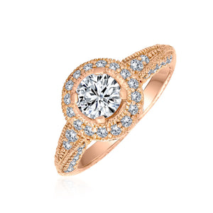 1CT Solitaire Halo AAA CZ Rose Plated Sterling Silver Engagement Ring - Joyeria Lady