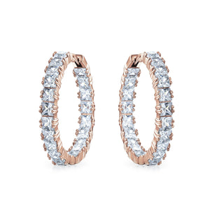 Bridal Princess Cut AAA CZ Inside Out Hoop Earrings Silver 1.25 Dia