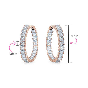 Bridal Princess Cut AAA CZ Inside Out Hoop Earrings Silver 1.25 Dia