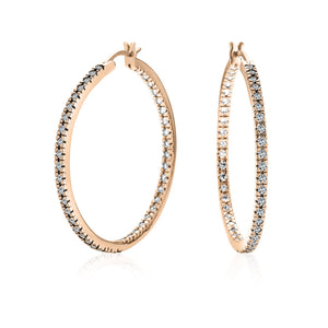 White Cubic Zirconia Pave Inside Out Hoop Earrings Prom Silver Plated - Joyeria Lady