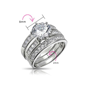 3.5CT Solitaire AAA CZ Enhancer Wide Engagement Wedding Ring Band Set
