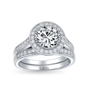 3CT Solitaire Halo AAA CZ Engagement Wedding Ring Set Sterling Silver