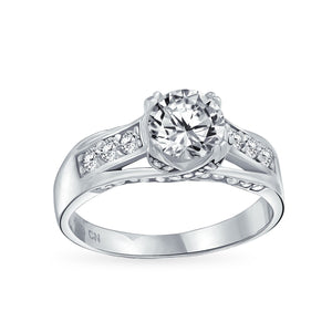 2CT Sterling Silver Criss Cross Band Solitaire AAA CZ Engagement Ring - Joyeria Lady
