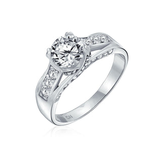 2CT Sterling Silver Criss Cross Band Solitaire AAA CZ Engagement Ring