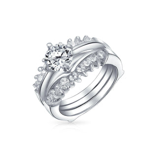 1CT Solitaire AAA CZ Inset Engagement Wedding Ring Set Sterling Silver - Joyeria Lady