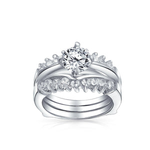 1CT Solitaire AAA CZ Inset Engagement Wedding Ring Set Sterling Silver