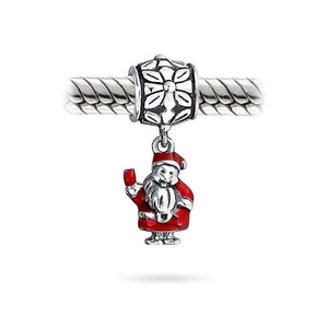 Christmas Red Santa Claus Dangle Charm Bead 925 Sterling Silver