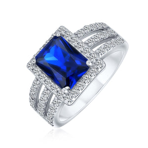 Art Deco 3CT AAA CZ Emerald Cut Halo Engagement Ring Sterling Silver - Joyeria Lady