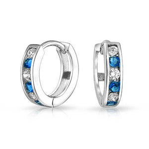 CZ Channel Hoop Earrings Rose Gold Plated Silver Birthstone Colors