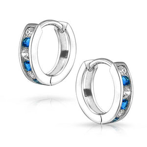 CZ Channel Hoop Earrings Rose Gold Plated Silver Birthstone Colors